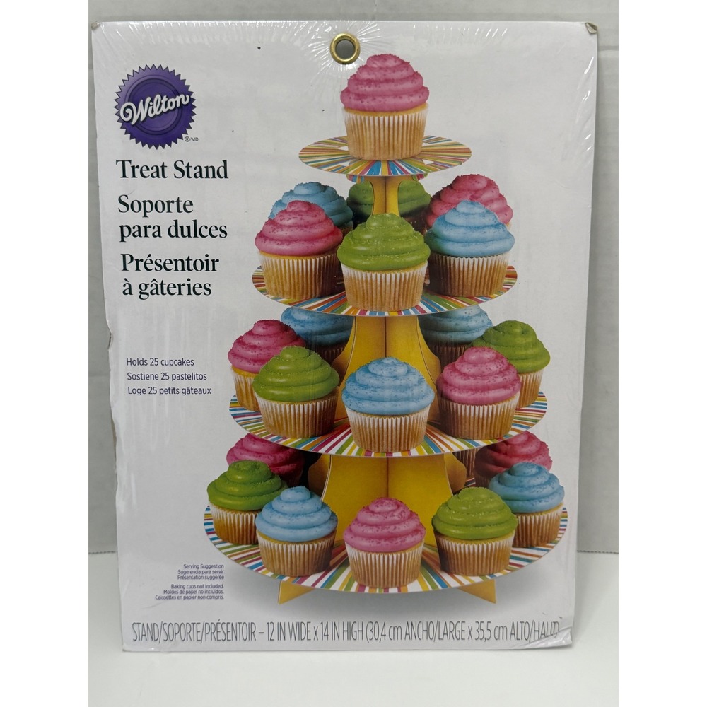 Wilton 4 Tier Cupcake Stand Rainbow Stripe Cardboard Treat Display 1512-0726 NEW